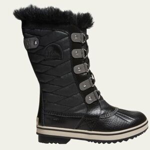 NWOT Sorel Kid's Tofino II Tall Hiking Boots with Faux Fur-Trim Black Quarry